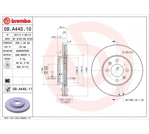 Гальмівний диск 09.A445.11 BREMBO
