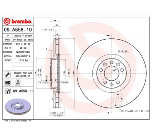 Гальмівний диск 09.A558.11 BREMBO