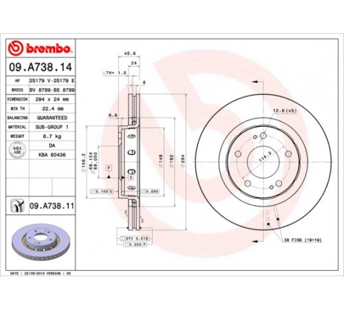 Гальмівний диск 09.A738.11 BREMBO