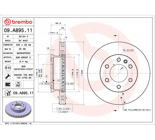 Гальмівний диск 09.A895.11 BREMBO
