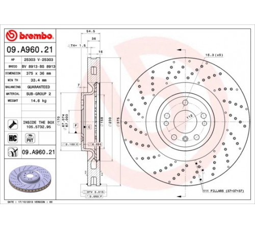 Гальмівний диск 09.A960.21 BREMBO