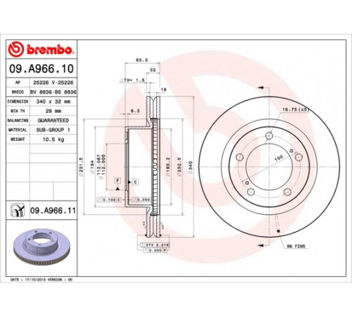 Гальмівний диск 09.A966.11 BREMBO