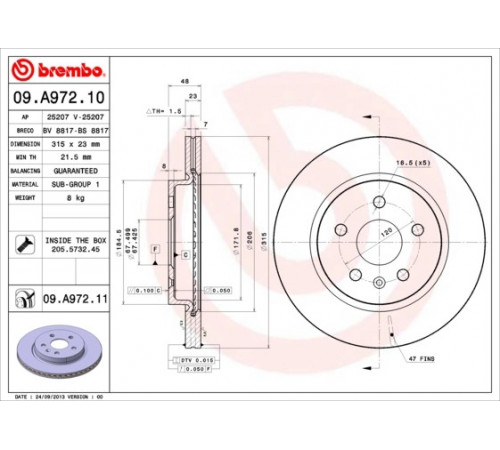 Гальмівний диск 09.A972.11 BREMBO