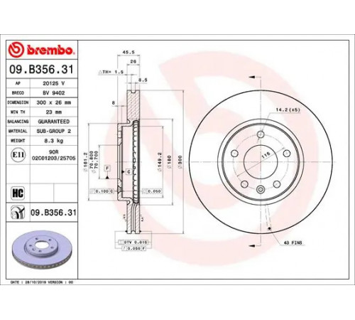 Гальмівний диск 09.B356.31 BREMBO