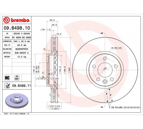 Гальмівний диск 09.B498.11 BREMBO