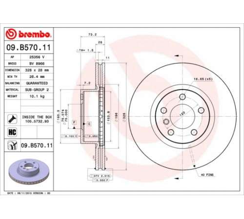 Гальмівний диск 09.B570.11 BREMBO