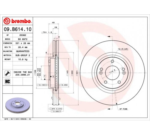 Гальмівний диск 09.B614.10 BREMBO