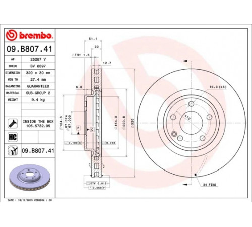 Гальмівний диск 09.B807.41 BREMBO