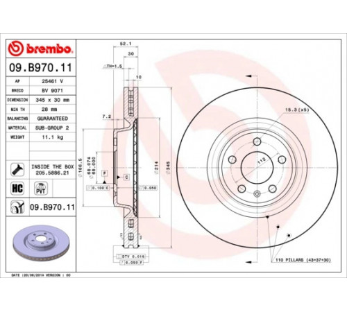 Гальмівний диск 09.B970.11 BREMBO