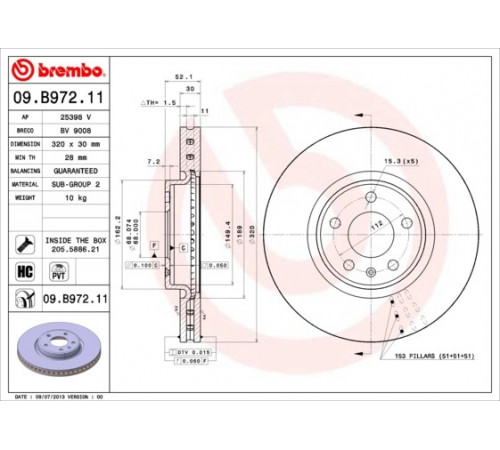 Гальмівний диск 09.B972.11 BREMBO