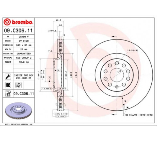 Гальмівний диск 09.C306.11 BREMBO
