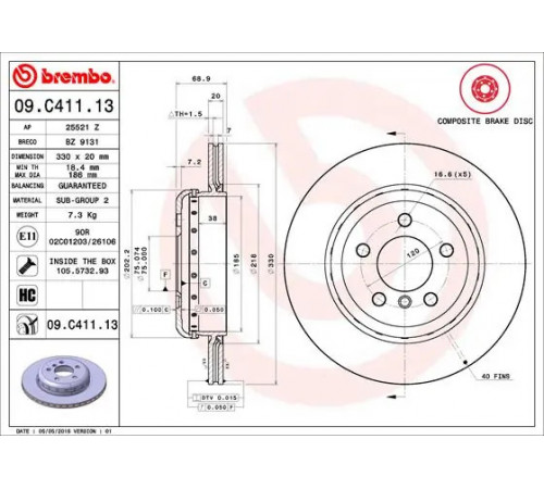 Гальмівний диск 09.C411.13 BREMBO