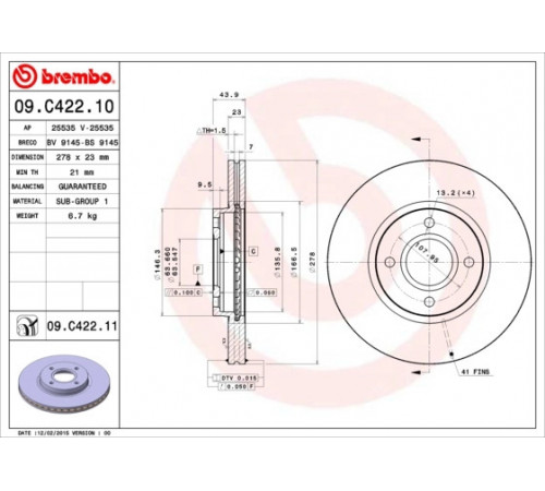 Гальмівний диск 09.C422.11 BREMBO