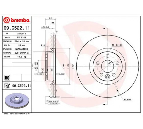 Гальмівний диск 09.C522.11 BREMBO