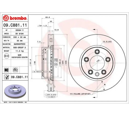 Гальмівний диск 09.C881.11 BREMBO