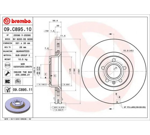 Гальмівний диск 09.C895.11 BREMBO