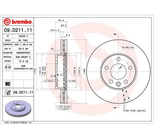 Гальмівний диск 09.D211.11 BREMBO
