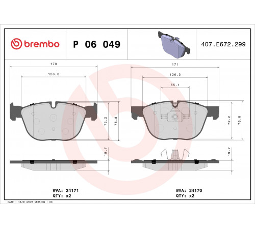 Комплект гальмівних накладок, дискове гальмо P 06 049 BREMBO