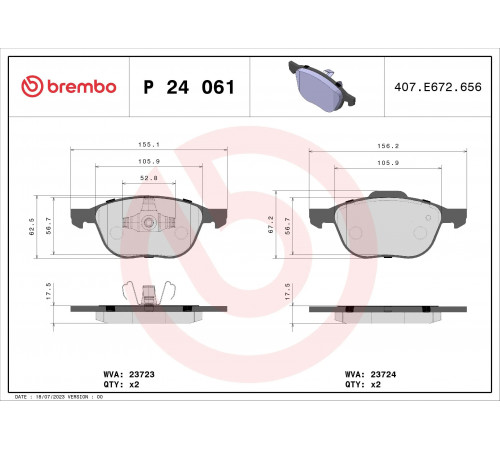 Комплект гальмівних накладок, дискове гальмо P 24 061 BREMBO