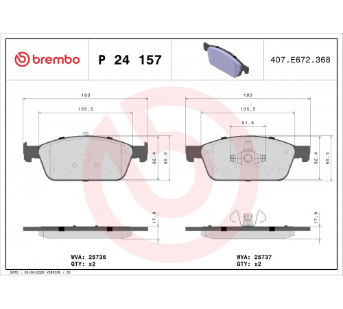 Комплект гальмівних накладок, дискове гальмо P 24 157 BREMBO