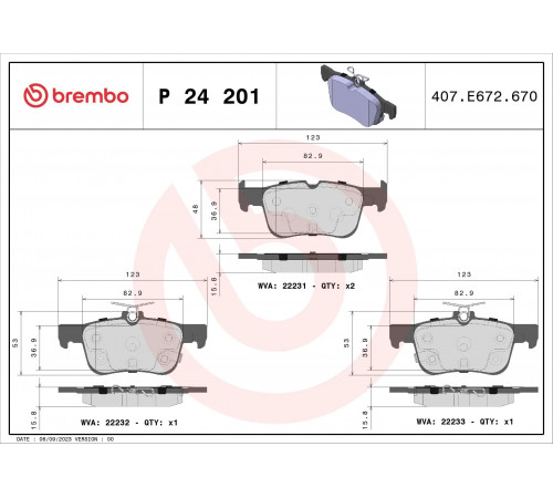 Комплект гальмівних накладок, дискове гальмо P 24 201 BREMBO