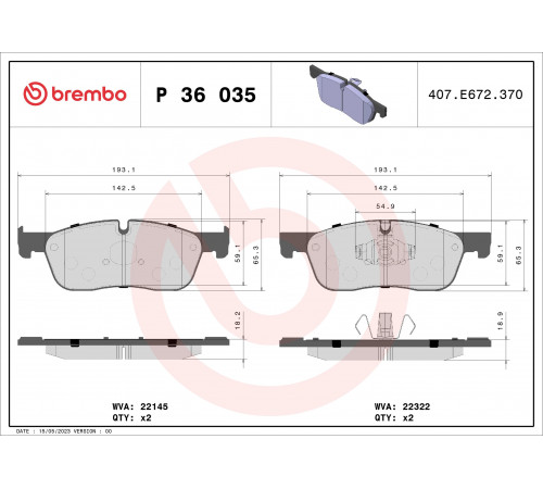 Комплект гальмівних накладок, дискове гальмо P 36 035 BREMBO