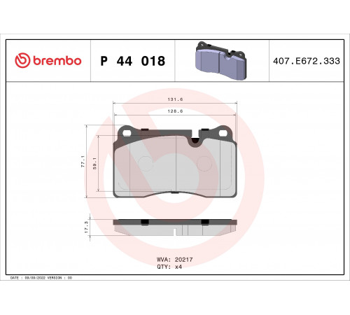 Комплект гальмівних накладок, дискове гальмо P 44 018 BREMBO