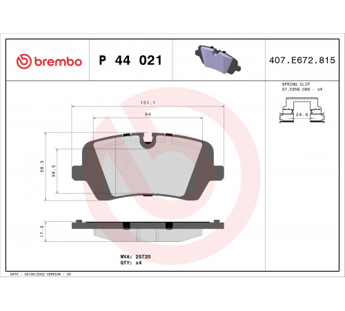 Комплект гальмівних накладок, дискове гальмо P 44 021 BREMBO