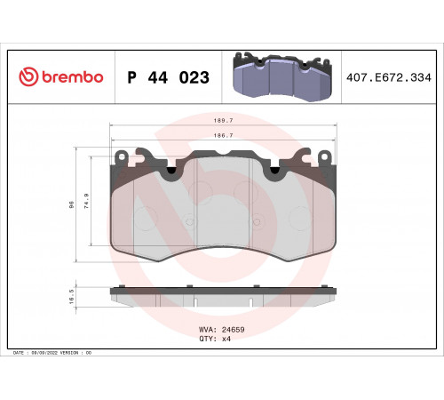 Комплект гальмівних накладок, дискове гальмо P 44 023 BREMBO
