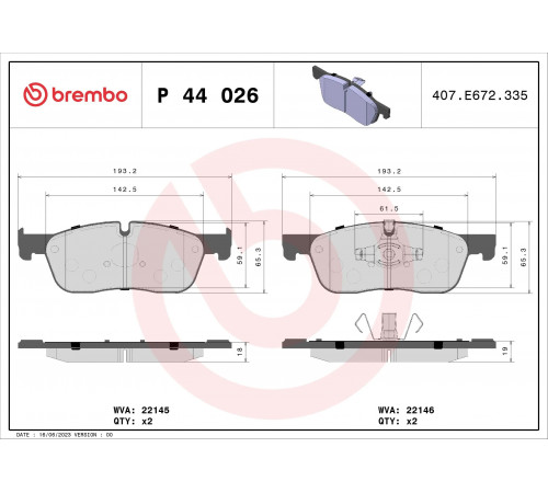Комплект гальмівних накладок, дискове гальмо P 44 026 BREMBO