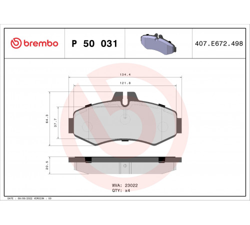 Комплект гальмівних накладок, дискове гальмо P 50 031 BREMBO