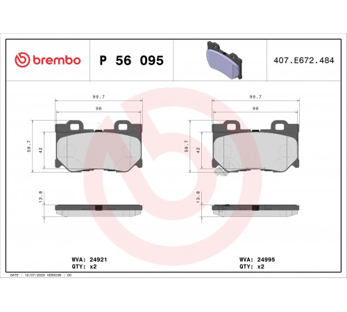 Комплект гальмівних накладок, дискове гальмо P 56 095 BREMBO