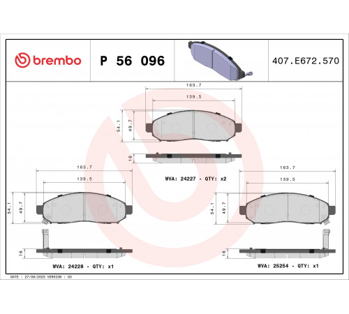 Комплект гальмівних накладок, дискове гальмо P 56 096 BREMBO