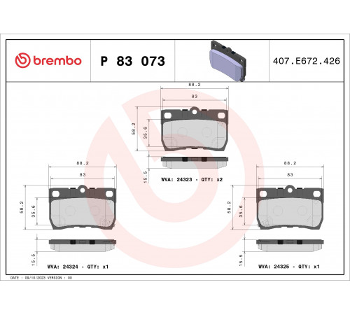 Комплект гальмівних накладок, дискове гальмо P 83 073 BREMBO