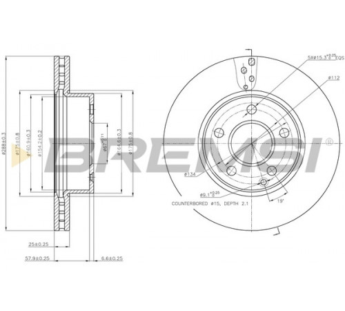 Гальмівний диск CD7688V BREMSI