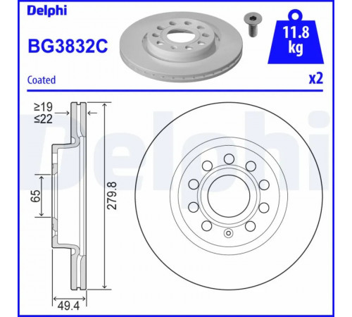Гальмівний диск BG3832C DELPHI