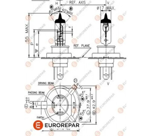 Лампа розжарювання, фара дальнього світла 1616431180 EUROREPAR