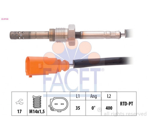 Датчик, температура відпрацьованих газів 22.0158 FACET