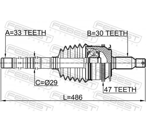 Комплект шарнірів, приводний вал 0414-KB4A47L FEBEST
