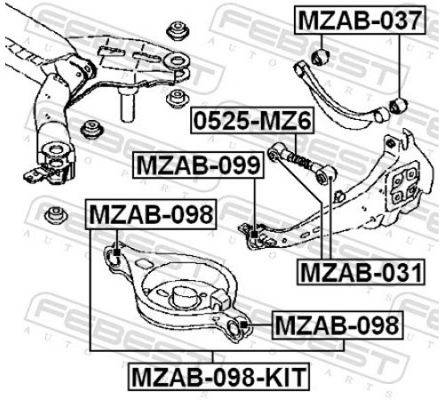 Ремонтний комплект, поперечний важіль підвіски MZAB-098-KIT FEBEST