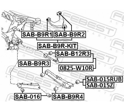 Ремонтний комплект, поперечний важіль підвіски SAB-B9R-KIT FEBEST
