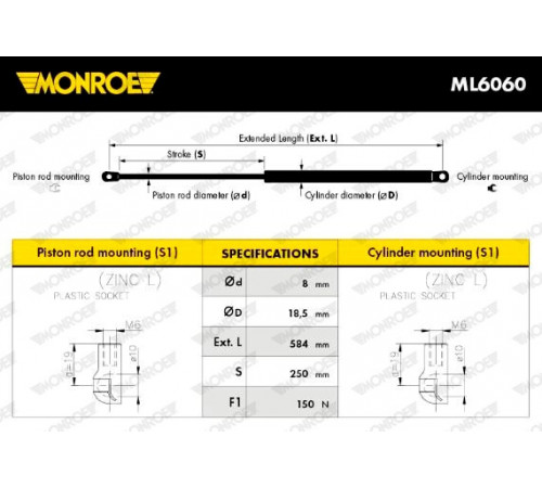 Газова пружина, заднє скло ML6060 MONROE