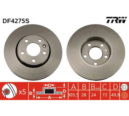 Гальмівний диск DF4275S TRW