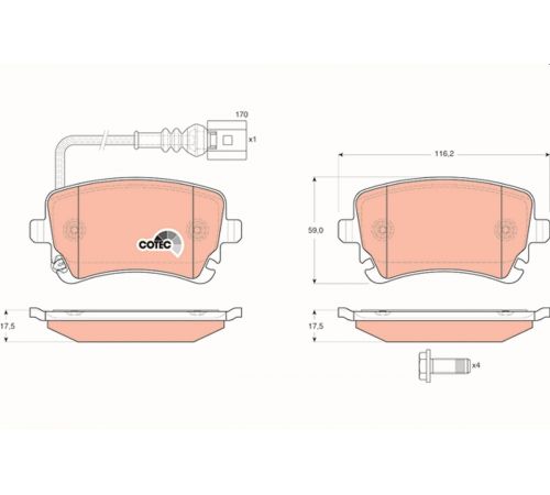 Комплект гальмівних накладок, дискове гальмо GDB1557 TRW