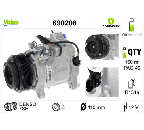 Компресор, система кондиціонування повітря 690208 VALEO