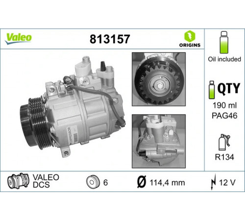 Компресор, система кондиціонування повітря 813157 VALEO