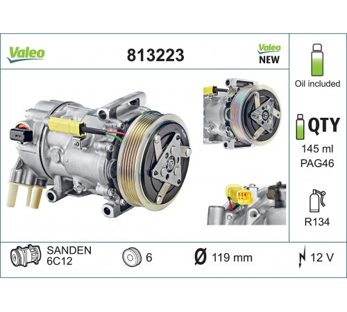Компресор, система кондиціонування повітря 813223 VALEO
