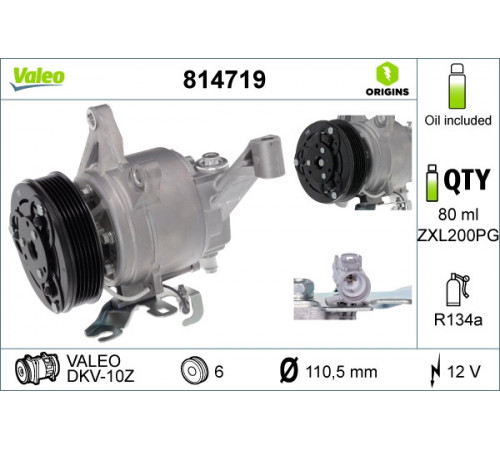 Компресор, система кондиціонування повітря 814719 VALEO